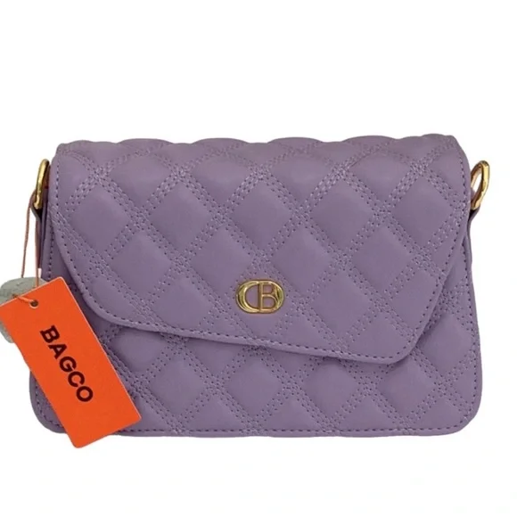 BAGCO NWT LIGHT PURPLE LEATHER CROSSBODY BAG PURSE CLUTCH GOLD TONE HARDWARE